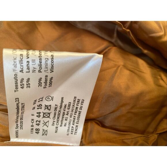 ICONS Cinzia Rocca Fitted Mid Length Coat Women's 12 Lt Camel Wool Blend L/S - Picture 10 of 12